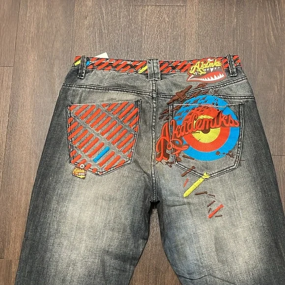 Vtg Akademiks Jeans Mens 34 Medium Wash Blue Bomb  display picture 1